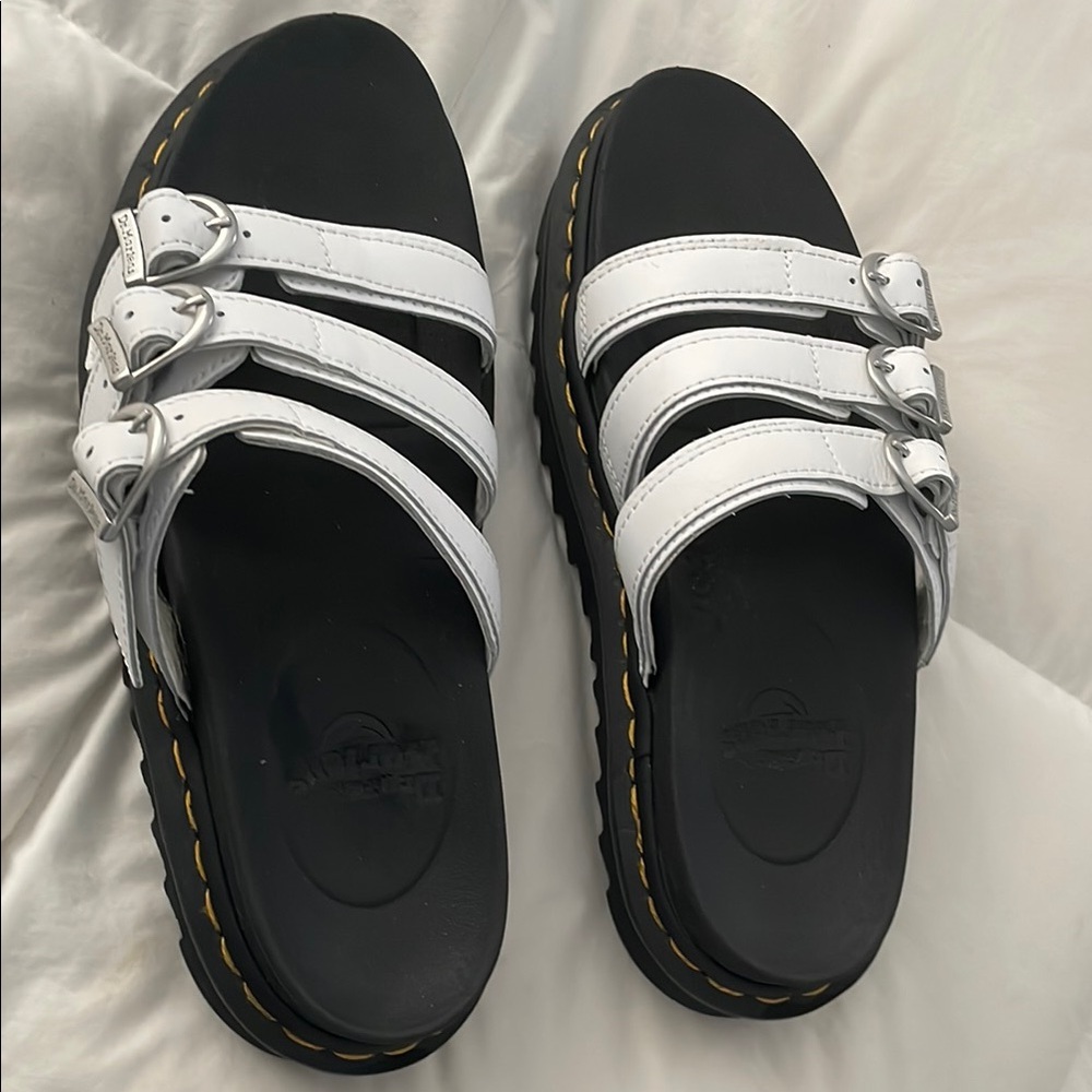 Dr. Martens Black and White Slide Sandals